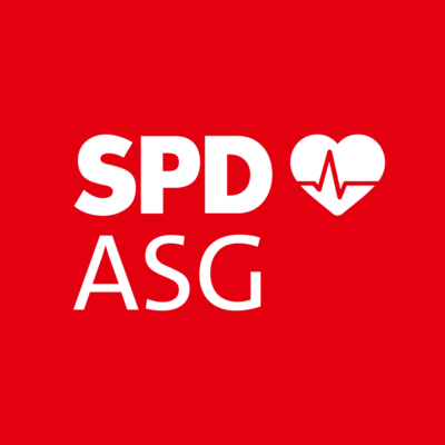 SPD AG Gesundheit. Logo. weißes Herz durch das ein EKG-Sinusintervall von links nach rechts verläuft.